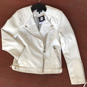 Top Shop White Leather Jacket Size 4
